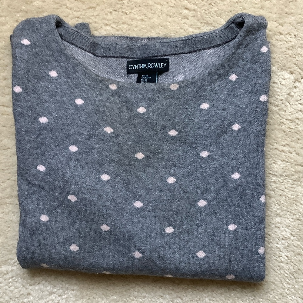 Cynthia Rowley Gray and Pink Polka Dot Sweater XS
